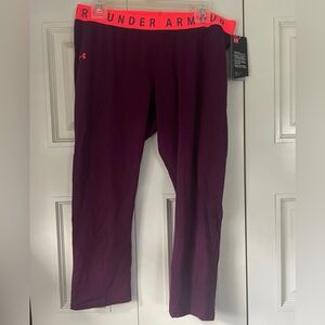 Under Armour women’s leggings, crop length, maroon/orange, XL, NWT